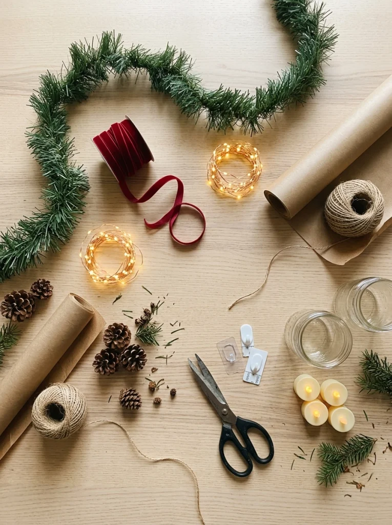 Affordable Christmas decorating supplies for decorating a home on a budget.